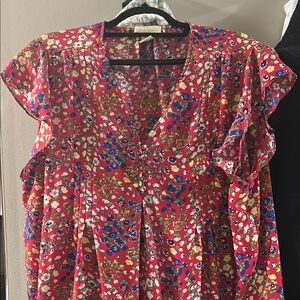 Cynthia Rowley Pink and Red Flutter Sleeve Blouse